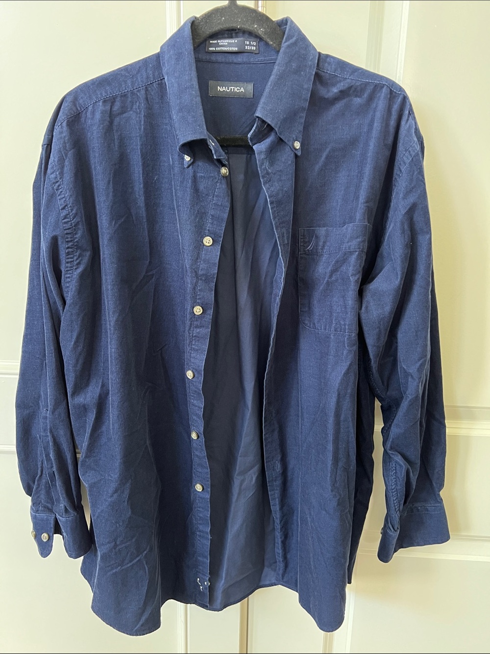 Nautica Men's Dark Navy Button-Down Corduroy Shirt